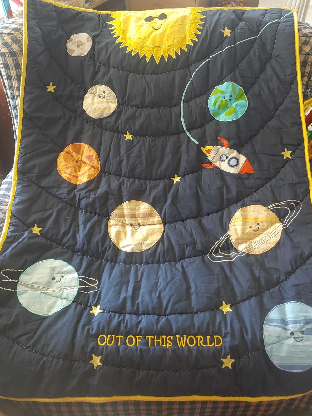 Things Remembered Embroidered Out of This World Baby Kids Quilt Space Cotton
